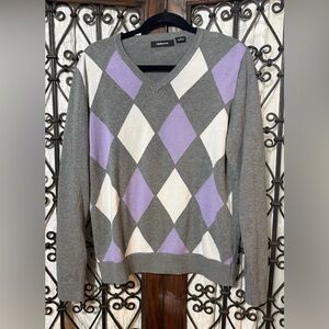 Claiborne Gray and Purple V-Neck Sweater